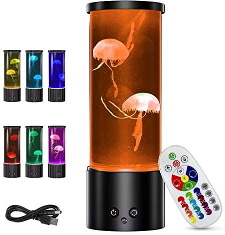 xocome Jellyfish Lava Lamp, Quallen Lampe Jellyfish Lamp Aquarium LED Tank Mood Lampe 17 Multi Color Nachtlicht Desktop Runde Stimmungslampe Dekoration Spielzeug mit Fernbedienung (Schwarz)