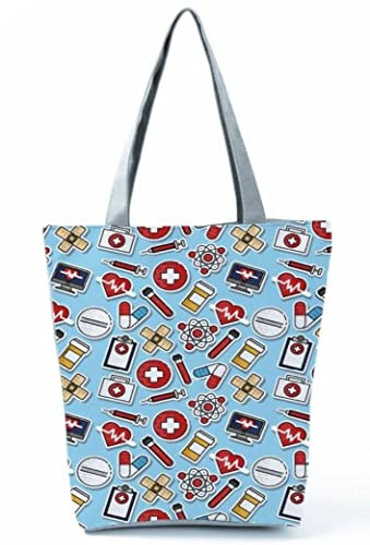 INN Bolso de enfermera de lona de algodón, bolsa de la compra, bolsa de tela, bolsa de enfermería con estampados de dibujos motivos salud (bolsoazul2)