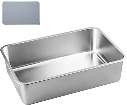 GRFELI Katzentoilette aus Edelstahl, Große Box für Katze und Kaninchen, nimmt Niemals Gerüche auf, leicht zu reinigen(50 * 35 * 15cm Stainless Steel 1)