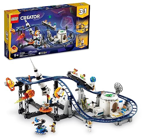 Lego Creator 31142 Kit de Construction 3 en 1 avec Montagnes Russes, Tour de Chute Libre, carrousel et 5 Figurines - Parc d'attractions reconstructible pour Enfants à partir de 9 Ans