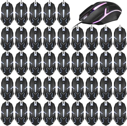 Sratte 30 Pack Black USB Wired Mouse Bulk 1200 DPI RGB Optical Computer Mouse 3 Button 7 Color LED Backlit Wired Ergonomic USB for Gaming Office Desktop Laptop Gamer Computer