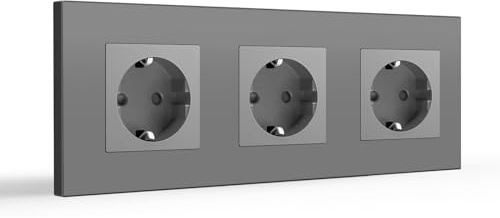 BSEED Schuko 3 Fach Steckdose Einbausteckdose Unterputz, Wandsteckdose mit PC Platte,Steckdose Unterputz 16Amp EU Standard Verlängerungssteckdosen, Steckdosen Kindersicherung, Grau- 228mm