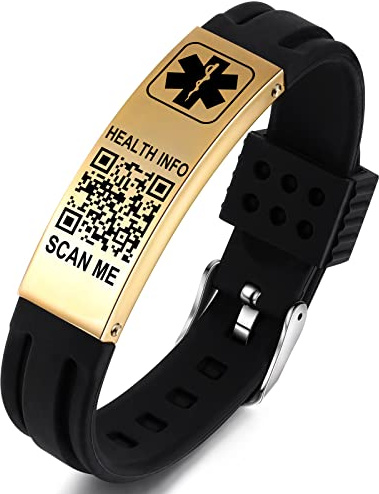 Theluckytag Bracciali Medici per le Donne Degli Uomini con QR Code Medical Alert ID Bracciali Silicone Impermeabile 9 '' Braccialetto Info Personalizzate Sull'avviso di Emergenza Dell'ID Medico