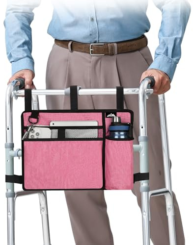 supregear Walker Bag w/Cup Holder, Universal Walker Accessories for Seniors | Water-Resistant Organizer for Folding, Rolling Walker, Multiple Pockets and Fastener Straps, Easy to Install