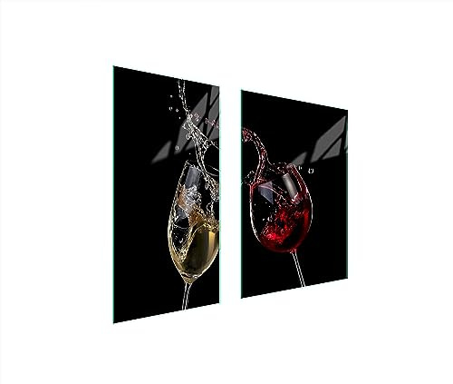 TMK ArtDeko Tabla de cortar decorativa de cristal templado y cubre vitro, Placa protectora de vitrocerámica 75 x 52 cm 2 piezas, para inducción, protección contra salpicaduras, Vino