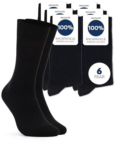 Occulto Chausettes 100% Coton Homme lot de 6 (modèle: Roland) noir 43-46