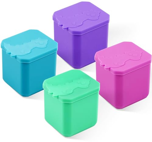 PEUTIER 4 Pezzi Contenitori per Condimenti, 128ml a Tenuta Stagna Riutilizzabili Contenitori per Condimenti per Insalata con Coperchi Silicone Piccoli Bento Box per Scuola Viaggi Ufficio (4 Colori)
