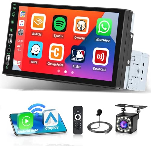 7 inch Single Din Car Stereo Upgrade Wireless Apple Carplay,Hikity Touch Screen Car Radio Bluetooth 5.1 Wireless Android Auto,Car Audio Receiver EQ FM 3USB AUX SWC+Backup Camera