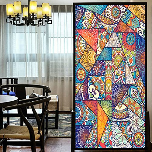 LXDWEI Película de privacidad para ventanas, estilo iglesia, 95 vidrieras, sin pegamento, adherencia estática, calcomanías decorativas para ventanas, 15.7 x 47.2 pulgadas (ancho x largo), patrón 15
