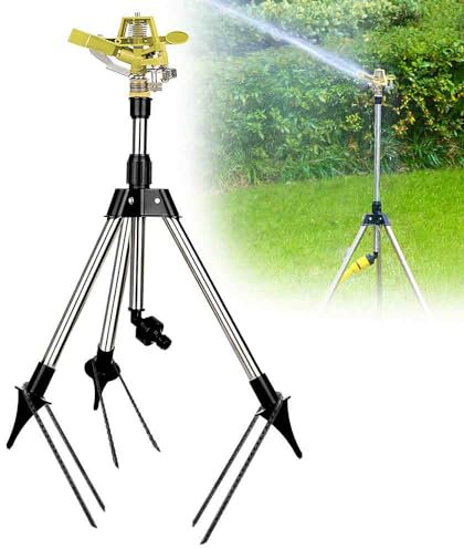 BAUSATZ 1pc Silvery Outdoor Water Sprinkler for Yard Lawn, 360 Degree Rotating, Adjustable Height, Zinc Alloy Sprinkler Head, Impulse Style, 32 - 39ft Spray Distance