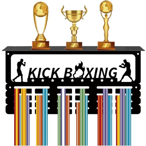 CREATCABIN Kickbox-Medaillen-Trophäenaufhänger,Medaillenhalter Ablage,Sportgestell,Eisenhaken,Wandhalterung,Dekor,Metall-Medaillenaufhänger Zum Aufhängen Über 70 Taekwondo-Athleten,40x20x10cm,Schwarz