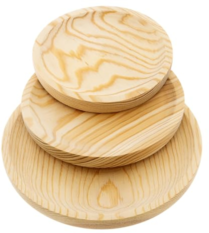 PoPproduct® - Platos de pulpo de madera. Set de 3 platos de 22, 18 y 16 cms de diámetro. Elaborados artesanalmente en Galicia. Platos para pulpo de madera de pino natural.
