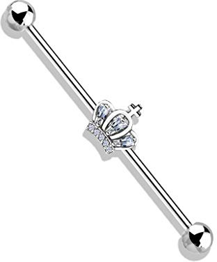 beyoutifulthings Industrial-Piercing Gold Silber Roségold Krone Zirkonia Clear Industrial-Barbell Industrial-Bar Chirurgenstahl Stab-länge 38-mm