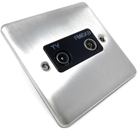 TV Aerial, Freeview RF & DAB/FM Radio Socket Wall Faceplate Stainless Steel 1 Gang