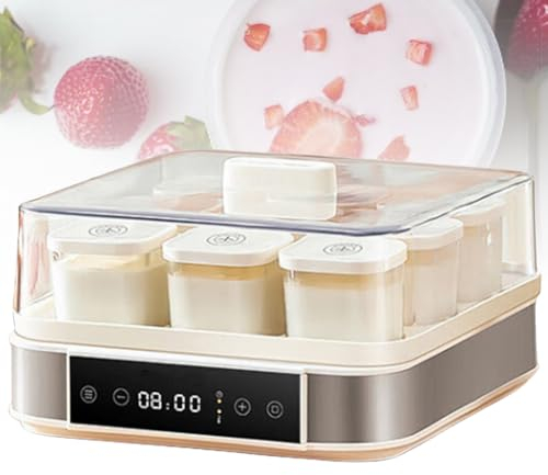 FURLOU Yogurtera pequeña para el hogar, máquina de Yogur de fermentación automática con 9 frascos de Vidrio, Recipiente de Yogur para Bricolaje, Control de Temperatura y Tiempo Ajustable