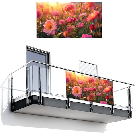 MuchoWow© Balkon Sichtschutz Einseitig 110x200 cm Groß Terrassen Gartenzaun Balkonfächer ohne Bohren Wetterfest für Zaun Terrasse Balkonbespannung Seitenschutz Blumen - Sonnenuntergang - Natur