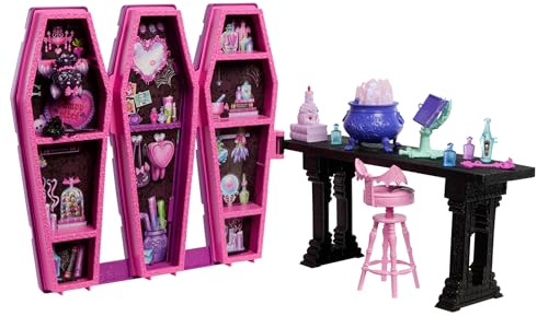 Monster High-Spielzeug und Accessoires, Secret Potion Room Draculaura-Spielset mit niedlicher Fledermaus Count Fabulous, mehr als 12 Teilen und überraschenden Verwandlungen, JBF15