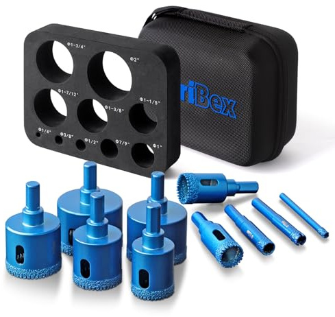 Diamond Hole Saw Tile Drill Bits Kit, 10 PCS Serrated Brazing Core Drill Bit Set with EVA Hole Saw Guide Jig, Hole Saw Sets for Ceramic, Glass, Tile, Gypsum, Marble, Granite