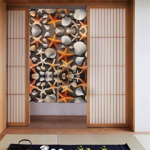BROLEO Dekorieren Sie Türvorhang, 2er-Set Vorhänge, Paneele/Raumverdunkelung, Verdunkelungsvorhänge für Schlafzimmer, 142 x 86 cm, mit Muscheln, Seestern-Drucken