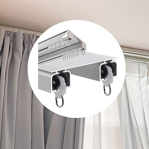 Deckenmontiertes zweiläufiges Vorhangschienen-Set – gerade Vorhangschiene für Fenster, Raumteiler, Deckenmontage oben – verbundene Vorhangschienen