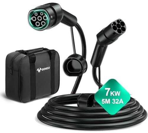 GONEO Cavo Ricarica Auto Elettrica Tipo 2 7.2kW 5M, 32A/Modalità 3/Tipo 2/CCS2 Cavo Ricarica Auto Elettriche(Non Cavo di Prolunga)