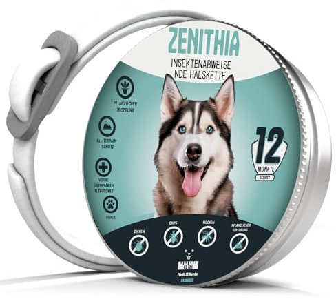 ZENITHIA Zeckenhalsband für Hunde - Flohhalsband hundeFlohschutz Halsband für Hunde – Zeckenhalsband - 100% Natürlich - Schutzhalsband gegen Flöhe - 12 Monate Schutz – 65 cm verstellbar (1 Einheit)
