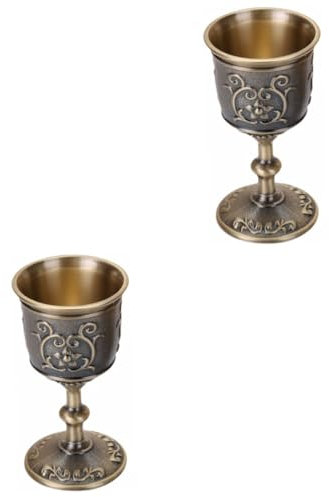 Amosfun 2 Piezas vaso de de metal copa de vino de barra cristalería de la vendimia tazas vintage vasos cocktail cáliz de vino tinto copa de vino de metal Aleación de zinc Golden