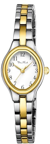 Diaofendi Small Gold Bracelet Watches Vintage Ladies Quartz Wrist Watches Stainless Steel Band,Waterproof. (Gold Silver Shell-White)