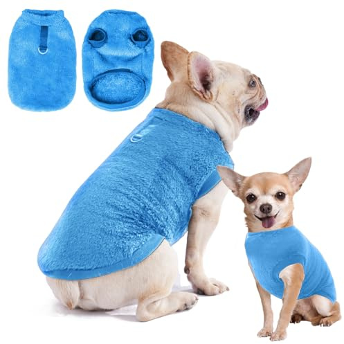 Pull Chien, Pull-Overs en Polaire pour Petite et Moyen Chien, Pull pour Chien Petite Taille avec Anneau en D, Manteau d'hiver pour Chiens, Vêtement Chiens Chats, Pull pour Chat Chien(Bleu,XL)