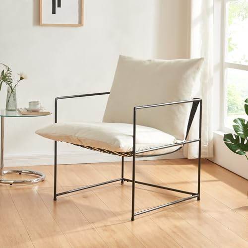 [en.casa] Utsjoki loungefåtölj, relaxfåtölj med metallram 90 x 61 x 70 cm, läse- och enkelsoffa, stoppningsstol, svart/beige