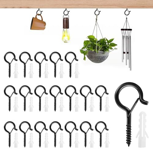 Yoicn Lth 20 Pezzi Vite a Gancio in Acciaio Inox, Ganci a Vite con Tassello, Ganci per Legno da Appendere per Appendere Cesti di Piante, Decorazioni Natalizie e Ganci a Soffitto