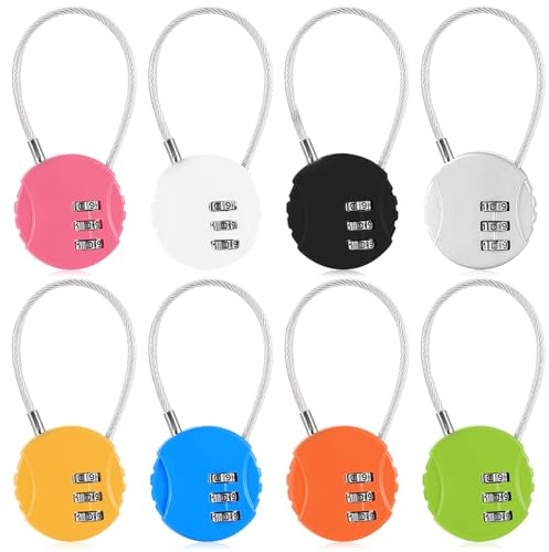 Tenbrachian 8 Pcs Cadenas Code 3 Chiffres, Cadenas Valise Avion, Petit Cadenas à Combinaison, Cadenas à Code 3 Chiffres, Cadenas de Sécurité à Cable Serrure à Combinaison pour Placard Gym Sac(Rond)