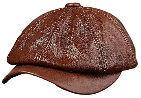 ASerZenith Wintermützen,Herren Rindsleder Baskenmütze Ledermütze Newsboy Mütze Baskenmütze Herbst Winter(Brown-55-56cm)