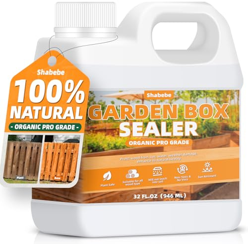 Shabebe Garden Box Sealer 32OZ/946ML, Non-Toxic & Plant-Safe Waterproofing Wood Sealer for Raised Garden Beds, Planters & Pet Shelters, Long-Lasting Protection Against Water, Sun & Weather Damage