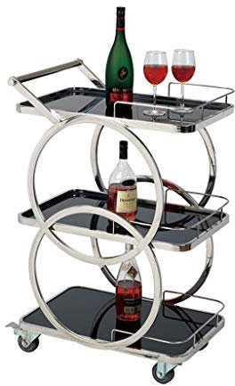 Barwagen aus Edelstahl, dreistöckig, Glas-Finish, für Hotels, Hotelspezifischer Servierwagen mit Weinaufbewahrung, 70 x 45 x 92 cm (A65 x 46 x 101 cm)