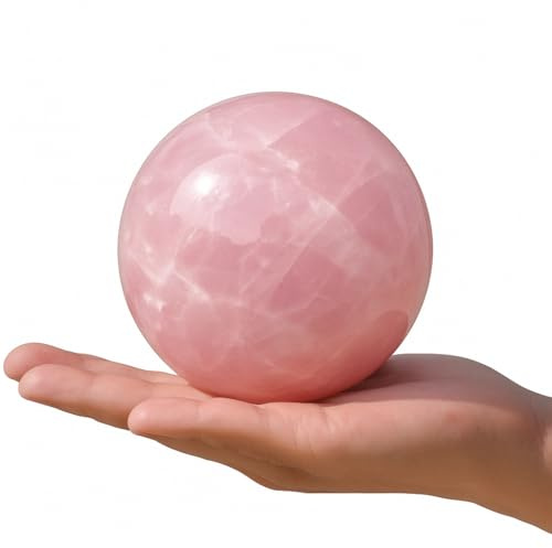 Veravellum 3-Inch Rose Quartz Crystal Ball – Natural Healing Crystal Sphere for Love, Meditation, Chakra Balancing, and Spiritual Decor