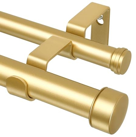 HOTOZON Gardinenstange 2 Läufig 80-218 cm Gold, Vorhangstange Doppelläufig mit Klassischem Endstück, 25 mm Gardinenstangen Ausziehbar mit Halterungen für Wohnzimmer, Küche, Schlafzimmer