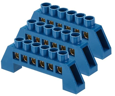 sourcing map Lot de 3 bornes de terre, 6 positions à vis en laiton, bornier de terre 7 x 14 mm pour équipement électrique, boîte de distribution, bleu