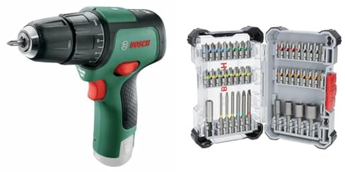 Bosch Cordless Hammer Drill EasyImpact 12 (Without Battery, 12 Volt System, in Carton Packaging) + 43x Extra Hard Screwdriver Bit Set (197 x 110.5 mm, Accessories)