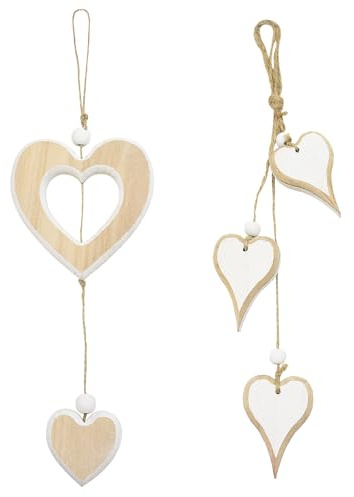Auptiz 2 Stück Herz Deko Holz Anhänger, Doppelter Herzholz Hängedeko Deko-Anhänger, Dreifacher Herz Deko Hängen Geschenk für Wohnzimmer, Fenster, Schlafzimmer, Hochzeit