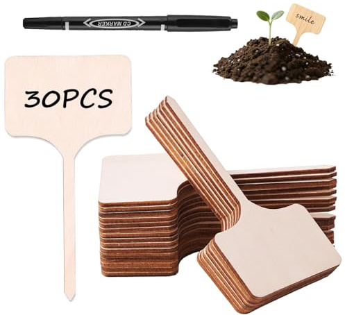 30 PCS Bamboo Plant Label Waterproof Plants Marker Wooden 5.2x10cm T-Type Potted Tag Garden Eco-Friendly Labels Stick for Herbs Flowers Vegetable Seedling with Marker Sign Pen