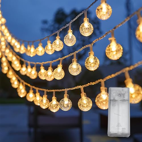 TaimeiMao Guirnalda Luces Exterior,3-metro 30 Ledes,LED Cadena de Cristal | LED Cadena de Luces Bola Cristal para Exteriores/Interiores,Jardín,Terraza,Balcón,Boda,Fiesta,Patio,Cafe