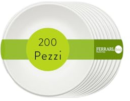 Ferrari Bio | Piatti Fondi 189×39,5 mm in Bagassa Sbiancata Plastica Usa e Getta, 200 Pezzi, Piatti Compostabili per Ristorazione e Catering