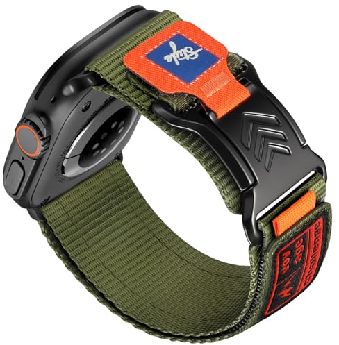 Epova Kompatibelt med Apple Watch Ultra 3-armband 49 mm – Ultra 2 Watch-armband, herr, justerbart nylonsportband med magnetlås för iWatch SE-armband Series 11 10 9 8 7 6 5 4, armégrön