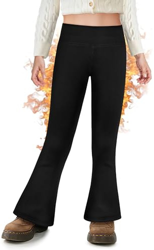 KAKU NANU Flared Leggings Kids Girls Fleece Lined Leggings Thermal Girls Warm Black Flared School Trousers 9 10 Years
