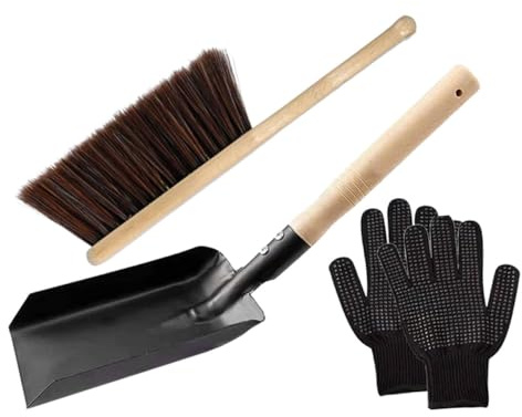 LOLIPPYY Nettoyage pour Cheminée avec Balayette Bois Naturel et Pelle Acier Outil Compact et Robuste pour Poêle à Bois et Cendres Accessoire Pratique pour Foyer