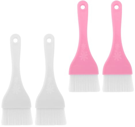Set di 4 Pennelli Applicatori per Maschera Viso, Morbidi e Grandi | Plastica e Nylon, Bianco e Rosa 2 Pezzi Ciascuno, Portatile per Viaggio, Uso Versatile su Viso e Corpo