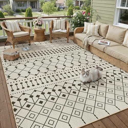 PureCozy Outdoor Rug 160x230cm Black Beige Garden Waterproof