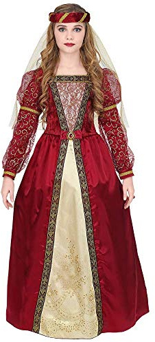Costume di Carnevale Principessa Medievale Bambina e Ragazza Abito Regale con Vestito Lungo Sottogonna Crinolina e Copricapo con Velo Travestimento Storico Elegante per Feste Recite e Eventi a Tema