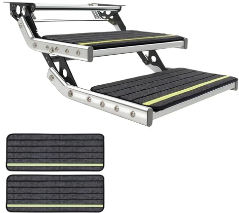 Zenselect Manuelle Wohnmobil Treppe, Klappbare Wohnwagen Trittstufe mit Rutschfester Matte, Doppellagig Trittstufe Wohnmobil für Wohnmobil Camper Van Reiseanhänger, Maximal Tragende 200 kg